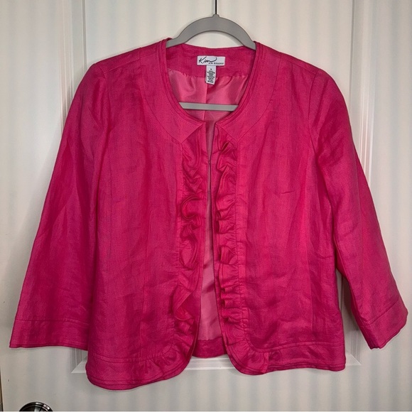 Kim Rogers Linen Jacket Pink Ruffle Trim Cropped Sz S - Picture 5 of 15